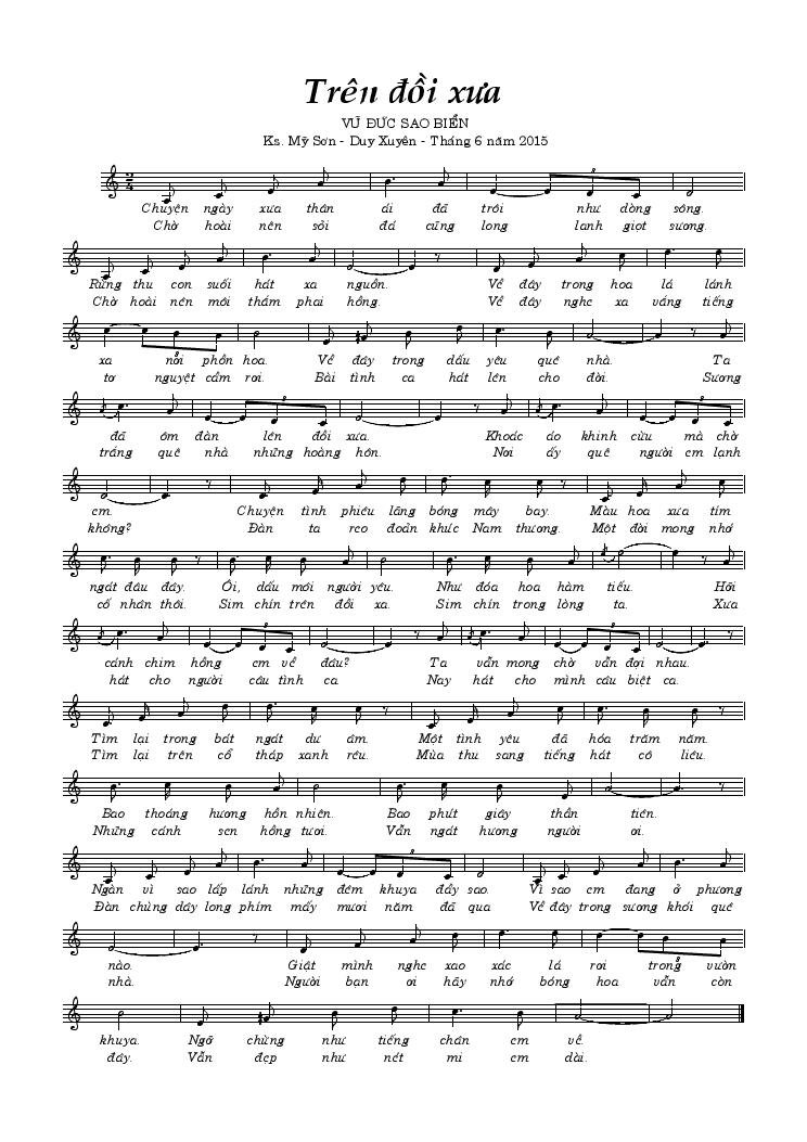 Sheet nhạc Trên Đồi Xưa